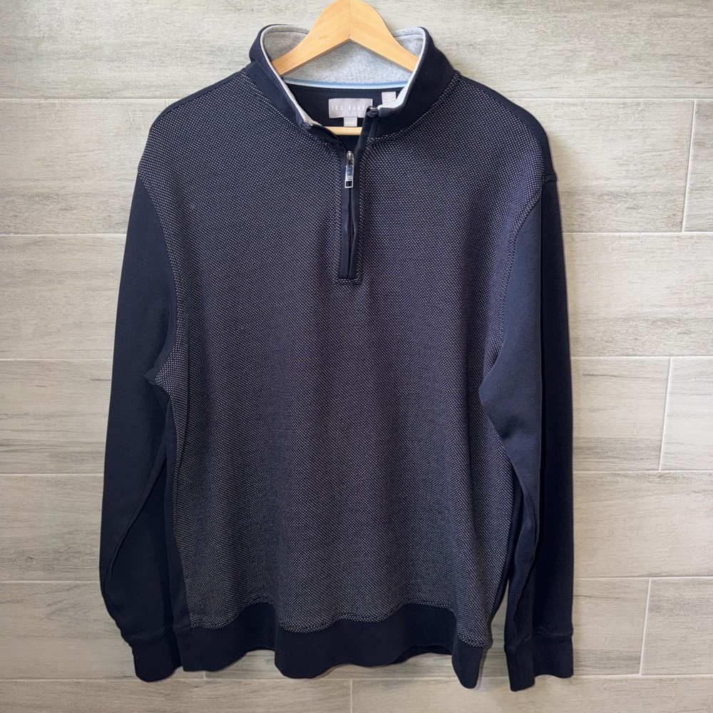 Ted Baker London Men's Size L Quarter Zip Pullover Blue Gray Textured Sweater